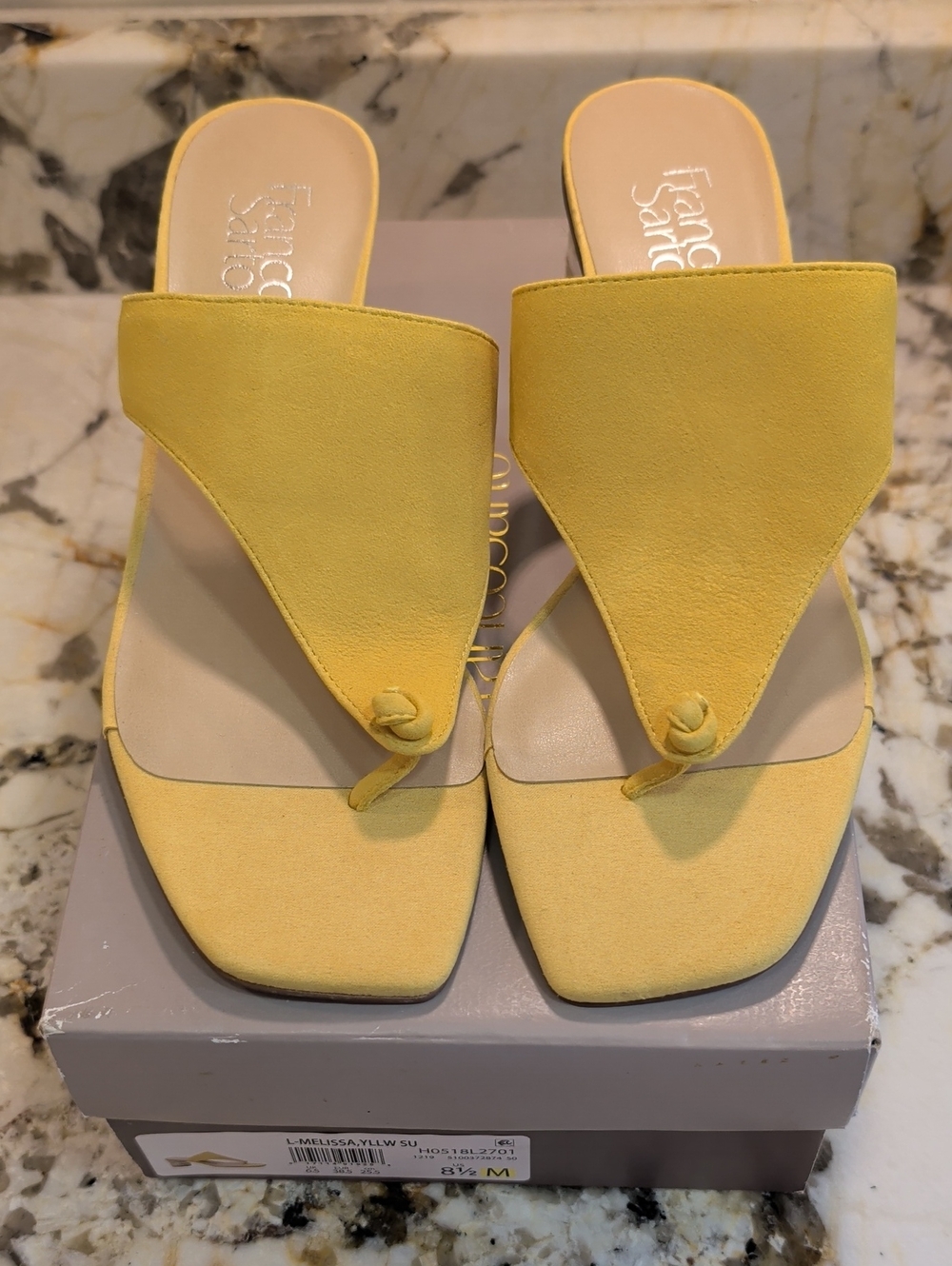 Franco Sarto Womens Melissa Yellow Suede Embellished Heel Sandals